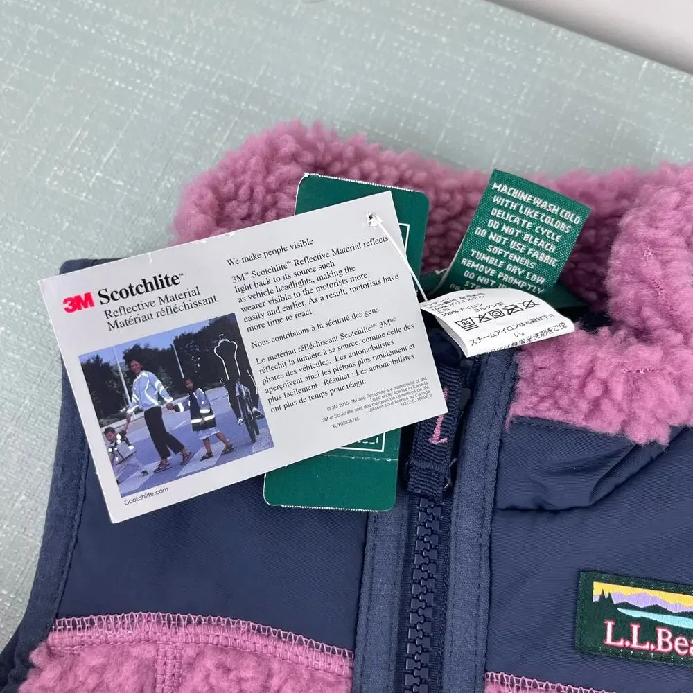 L.L. Bean Infants' Sherpa Fleece Vest Mauve Berry Carbon Navy 6-12 Months NWT
